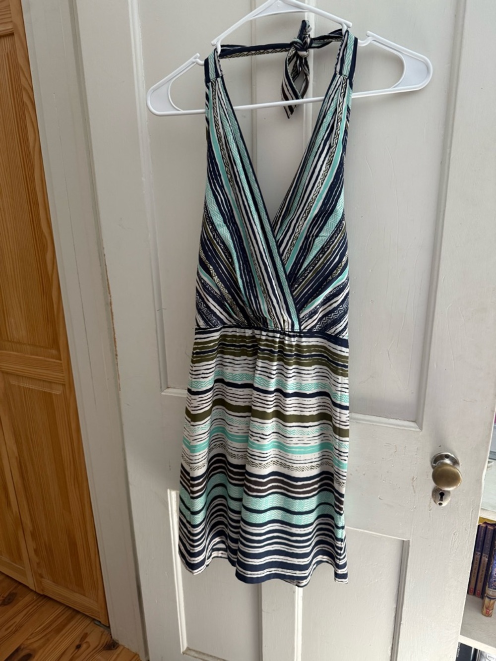 Athleta Halter Summer Dress in Striped Mint, Navy & White size 4 Women